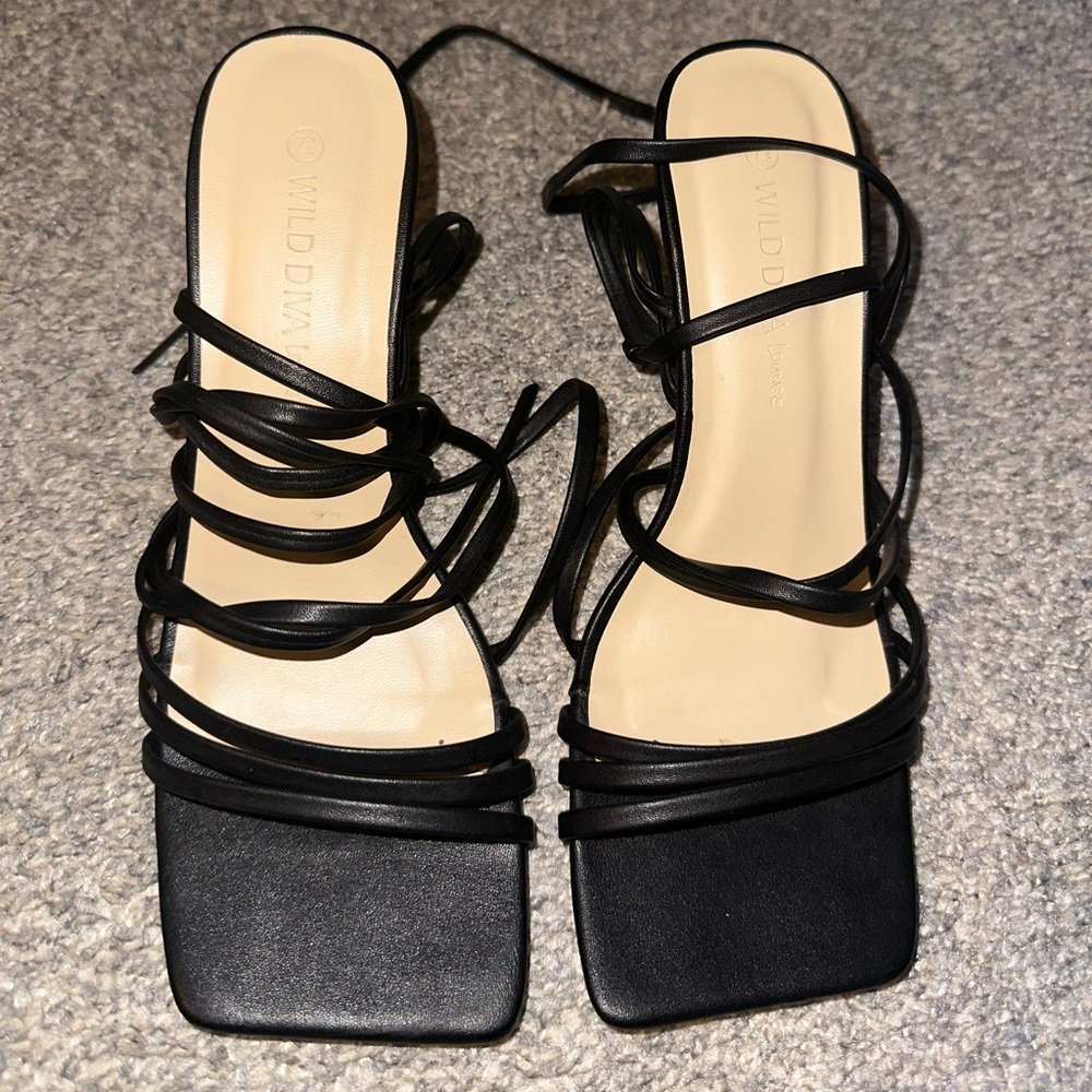 Women’s black lace up heels, size 7.5